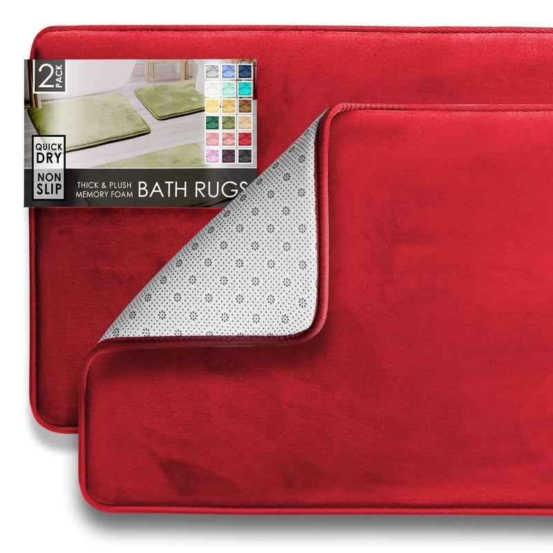 Clara Clark 2 Piece Bathroom Rugs Bath Mat Set, Velvet Memory Foam Bath Mats for Bathroom - Non-Slip, PVC Backing Bath Rugs, Washable - Dries Quickly, Burgundy - Image 1